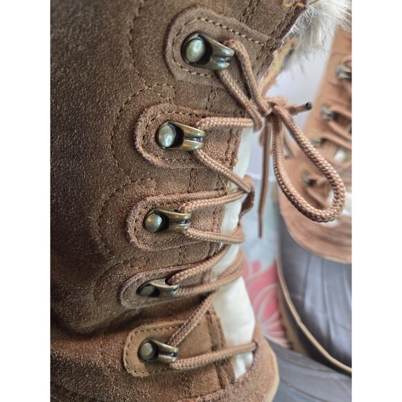 KHOMBU Nordic 2 Snow Boots Womens Size 10 Brown Suede Rubber Winter Faux Fur - Picture 6 of 13